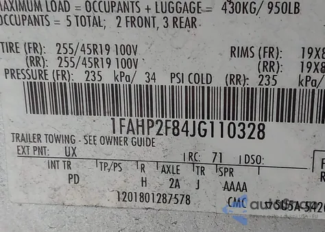2018 Ford Taurus Limited from USA, damaged, VIN 1FAHP2F84JG110328